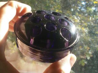 Antique Amethyst Purple Glass Flower Frog Over 100 Years Old 3 " Round