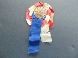 Antique Civil War Constitution And Union Gilt Brass Pin Red White & Blue Silk