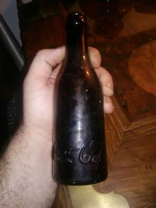Vintage Hutchinson Strait Sided Coca Cola Amber Bottle Cincinnati Ohio 2