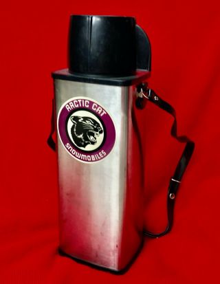 Vintage Arctic Cat Snowmobiles Insulated Thermos Stainless 1 Quart Rare 1971