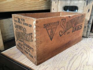 Vintage Wood Advertising Crate Sanford’s Library Paste Chicago York Ink Box