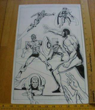 The Avengers Captain America Black Panther Inked Comic Art 1 Page 2000s