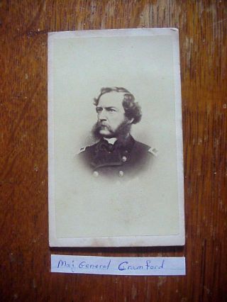 Antique Cdv Photo Of Civil War Maj.  General Samuel Crawford Signed On Back