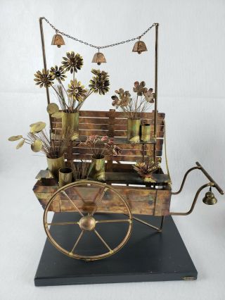 Curtis Jere Vtg Copper Brass Sculpture Mid Century Modern Flower Cart Art