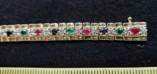 Vintage10k Solid Gold Bracelet With Ruby Emerald Sapphire,  Diamond18cmlong 11.  7gr