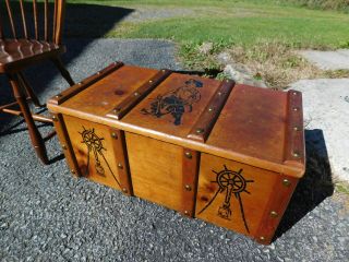 Vintage Wood Toy Box Decorated Pirate Chest Strand St.  Louis Mo Ahoy Maty