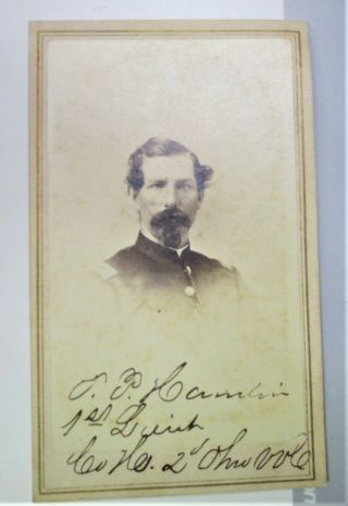 Civil War Signed Carte De Visite Of Lt.  T.  P.  Hamlin Co.  H 2nd Ohio Cavalry