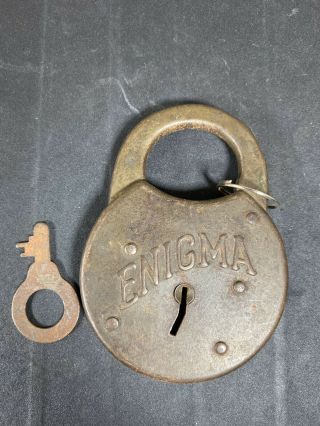 Vintage Antique Miller Enigma Padlock W/key Lock Rare Usa Pancake