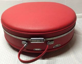 Vintage Red American Tourister Tiara Round Train Case Luggage Carry On - 19”
