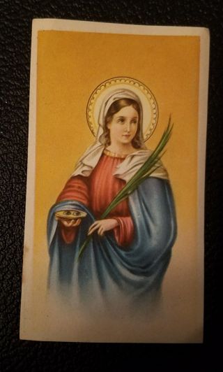 St.  Lucy / Lucia - Antique Roman Catholic Italian Prayer Holy Card From 1898
