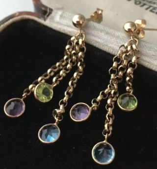 Vintage Jewellery Gorgeous 14 Carat Gold & Real Bezel Set Gemstone Earrings