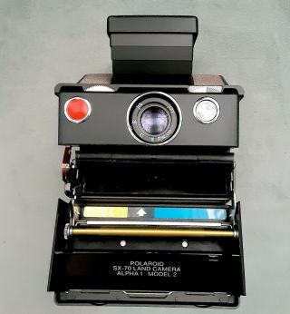 Vintage Polaroid Sx 70 Land Camera 1970s Alpha Folding Chrome & Dark Tan Leather