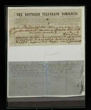 Authentic Civil War Coded Telegram With Translation Rare Historical Document