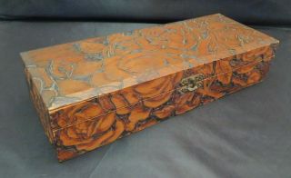 Signed Art Nouveau Victorian Carved Wood Glove Box Ca.  1908 Antique Roses