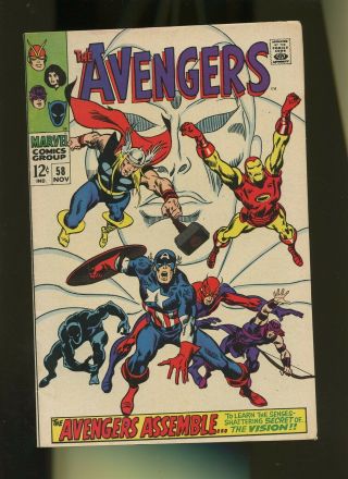 Avengers 58 Fn 6.  0 1 Book Marvel Captain,  Black,  Vision,  Waso,  Ultron,  1968