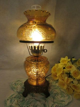 Iridescent Honey Color Puffy Rose Glass Gwtw Hurricane Table Lamp 18 1/2 " 3 Way