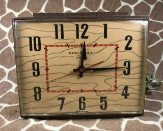 Vintage General Electric Telechron Wall Clock Wood Grain Face Model 2h103 -