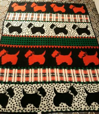 Vtg Biederlack Scottie Terrier Dog Fleece Blanket Reversible Throw 80x60 Scotty