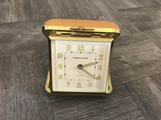 Vintage Phinney Walker Travel Alarm Clock In Brown Made In Germany