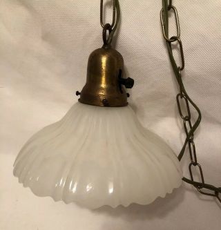 Vintage Hanging Light Fixture Retro Large Milk Glass Globe & Brass Swag