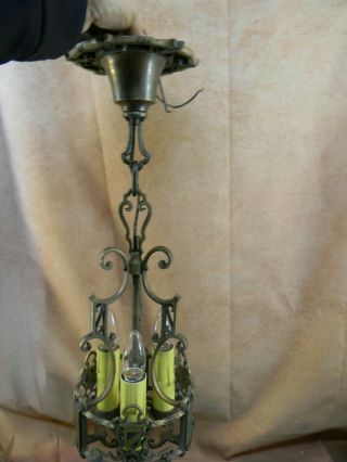 Vintage Spanish Revival Tudor Metal Chandelier 3 Light Bronze.  23 " Tall