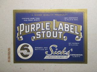 Vintage Canadian Beer Label - Sicks 