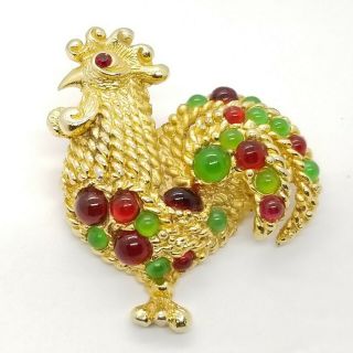 Vintage 1968 Christian Dior Gripoix Jelly Belly Rooster Couture Brooch Germany