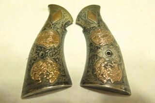 S&w K - Frame Revolver Grips Vintage Ornate Engraved Gold Inlaid Hand Crafted