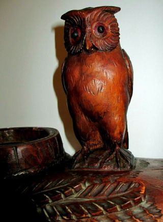 Antique Owl Folk Art Hand Carved Wood Sculpture Statue Figure