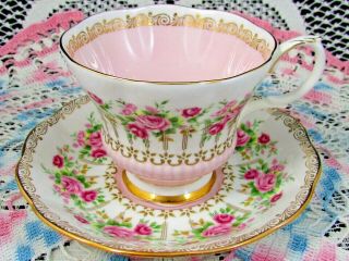Royal Albert Green Park Series Pink Rose Trellis Tea Cup And Saucer