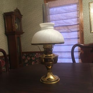 Vintage Aladdin Brass Lamp With White Glass Shade - Number 23 Burner.