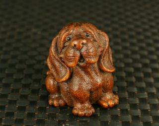 True To Life Old Boxwood Hand Carved Seat Dog Statue Home Decoration Gift