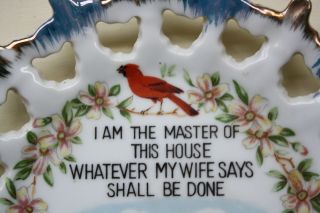 Vintage Novelty Plate " I Am The Master Of This House Whatever My Wife Says "