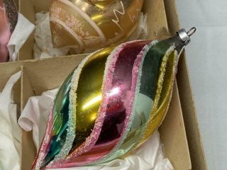 6 Large Antique Vintage Christmas Ornaments Feather Tree Pinks,  Golds Multi 2