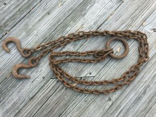 Antique Vintage Primitive Rustic Barn Chain Hoist 4 1/4” Ring 2) 5 Ft Hook Chains