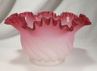 Vintage Cranberry Frosted Swirl Glass Oil Lamp Shade 4 " Fitter - 58297