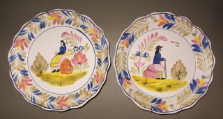Quimper? Folk Art Plates Dishes - Pair