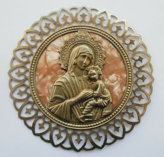 Virgin MARY JESUS Vintage Greek Orthodox Metal Pendant Charm 2