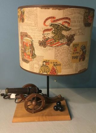 Vintage Lamp Wooden Cannon Base Navy Liberty W/ Shade Colonial America