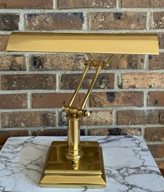 Vtg House Of Troy Heavy Polished Brass Piano Bankers Lamp Adjustable Arm P14 - 201