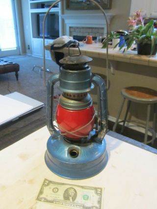 Dietz No.  100 Lantern P G & E Co.  Blue W/ Red Globe York Usa Vintage Antique
