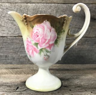 Antique/ Vintage Cream Pitcher With Pink Floral Pattern Creamer