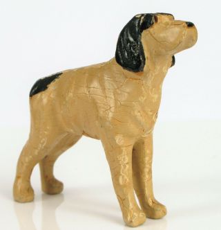 Antique Folk Art Hand Carved Wood Miniature Dog Figure English Springer Spaniel