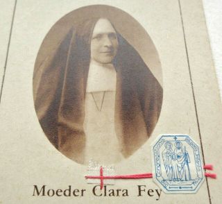 Antique Reliquary Card With Relic To Blessed Clara Fey