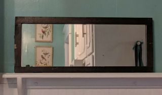 Antique Vintage Wide Rectangle Wall Mirror In Dark Crackled Wood Frame 10 " X24 "