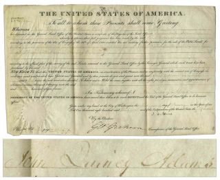 John Quincy Adams Land Grant Signed As President