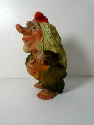 Vintage Henning Wood Troll With Red Hat 7.  5 " Carved By Hand In Norway