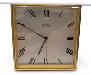 Vintage Mid - Century Alfry Brass 8 Days Alarm Clock Swiss