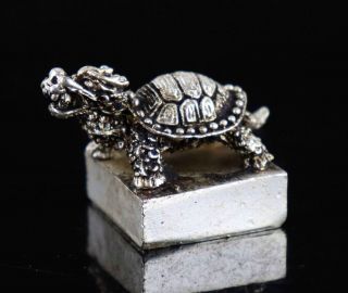 Collect China Tibet Silver Hand Carve Dragon - Tortoise Exorcism Noble Seal Statue