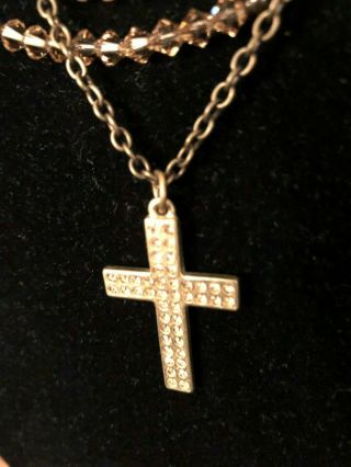 Sisi Amber Multi Strand Necklace with Crosses and Bling Bronze Color Amber Color 2